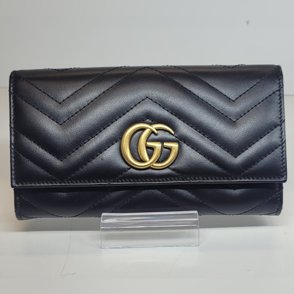 SOLD!!Gucci GG Marmont Matelasse Continental Black Leather Wallet - Picture 2 of 12